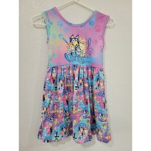 Bluey Dress‎ Girls 5-6T Rainbow Paw Print Bow Back Sleeveless Kids #9